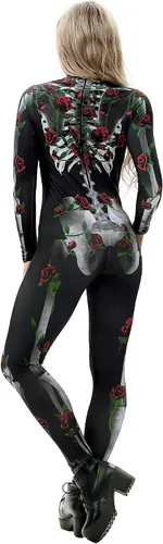 Vista 5 de Esqueleto Jjeuwe de Halloween, traje de cuerpo entero, ajustado, elastizado, para mujer