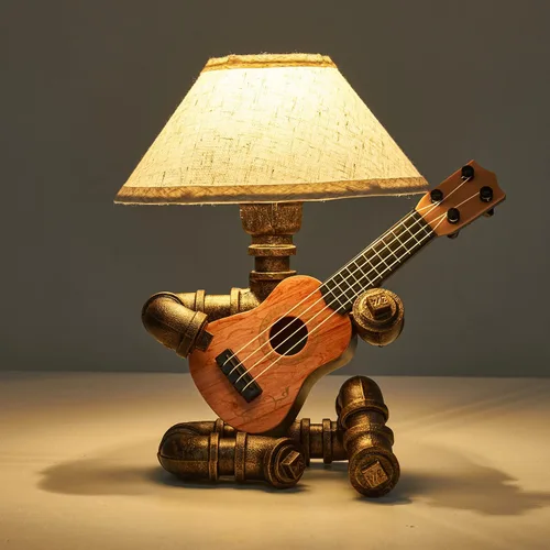 Vista 8 de Lámpara de mesa de guitarra robot industrial vintage con bombilla, control remoto, temporizador, regulable, regalos geniales para amantes