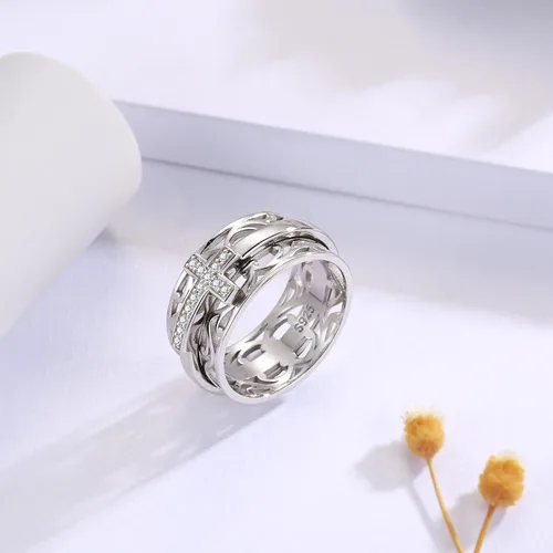 Vista 2 de Anillo giratorio de plata de ley 925 con cruz de Sariel, anillo de dedo para mujer, madre e hija