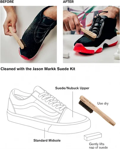 Vista 3 de Jason Markk Quick Clean & Suede - Kit de limpieza de 4 piezas, cepillo de gamuza y borrador de manchas, espuma lista para usar y cepillo delicado