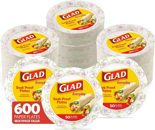 Vista 9 de Glad - Platos de papel desechables cuadrados para todas las ocasiones Papel revestido, a prueba de remojo y resistente a cortes, apto