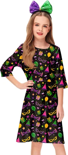 Vista 6 de Remimi Vestido de día de San Patricio para niñas, divertido vestido irlandés para vacaciones, patinadora, de 3 a 14 años
