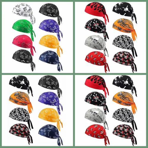 Vista 5 de RichLuner 8 Pieces Do Rag Skull Summer Cap Cooling Helmet Liner Sweat Wicking Head Wraps Bandana for MenWomen