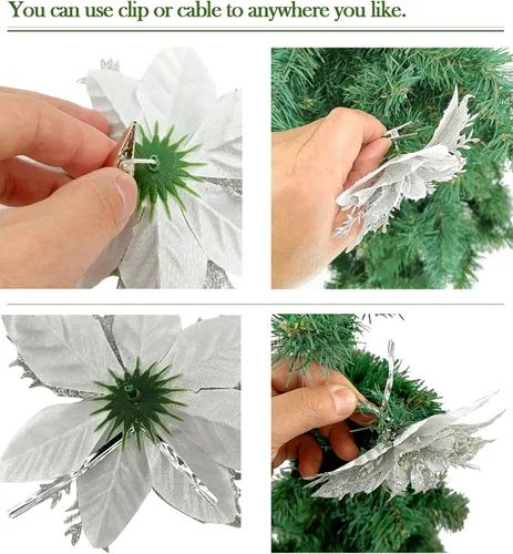 Vista 4 de Gardeningwill Paquete de 12 adornos colgantes dorados de 5 pulgadas con forma de flor con purpurina para fiestas