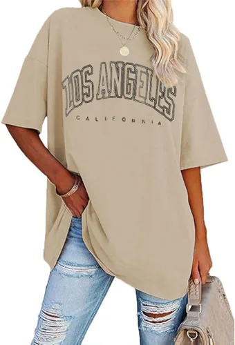 Vista 27 de Aoang Camisetas gráficas de gran tamaño para mujer, cuello redondo, manga corta, blusa