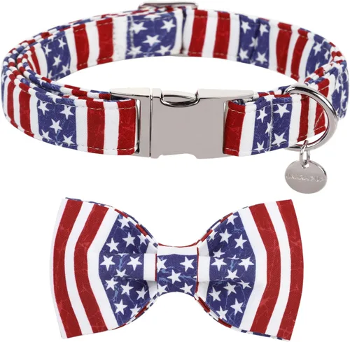Vista 53 de Collar patriótico para perro con pajarita, collar de perro con lazo del 4 de julio, collar de bandera estadounidense para cachorros, machos