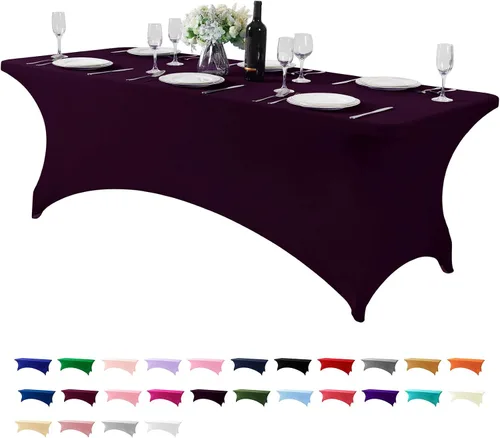 Vista 29 de Mantel de elastano para mesa de 6, 4 o 8 pies, universal, ajustable, para fiestas, banquetes, bodas y eventos, color verde manzana