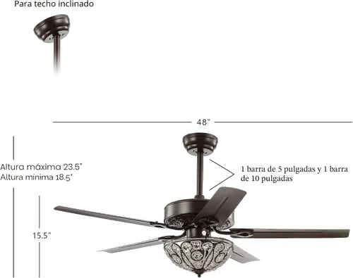 Vista 4 de JONATHAN Y JYL9704A Ali 48" Ventilador de techo LED de hierro forjado de 3 luces con control remoto, clásico, glam, tradicional, transicional