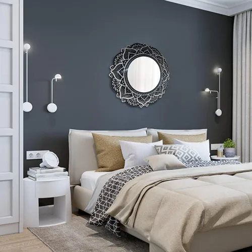 Vista 3 de BHDecor Espejo para decoración de pared para el hogar, marco tallado con láser de varias capas, elegante mandala de madera para colgar, paneles