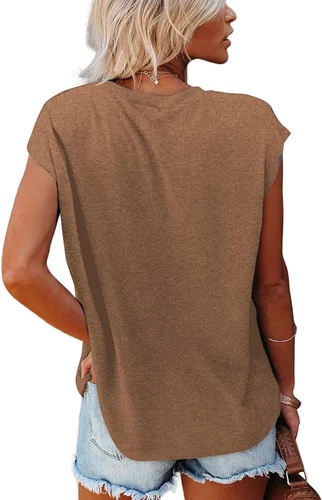 Vista 18 de CNFUFEN Camisetas de manga corta/larga para mujer, a la moda, casual, de verano, ligeras, sólidas, de moda