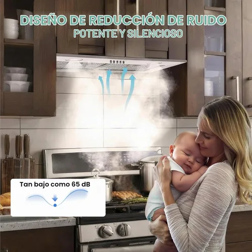 Vista 5 de Campana extractora integrada de 30 pulgadas de 700 CFM para cocina Campana de ventilación de estufa de acero inoxidable con luces LED brillantes