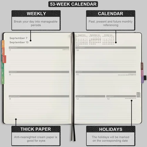 Vista 4 de Artfan Agenda 2026 – enero 2026 – diciembre 2026, planificador semanal y mensual, agenda de calendario, planificador de cubierta de cuero