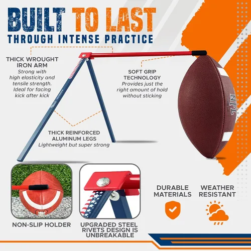 Vista 3 de True Strike Pro Football Kicking Tee - Ultimate Football Tee Compatible with All Ball Sizes, Bonus Goal Kicking Tracker, Field Goal Football Holder