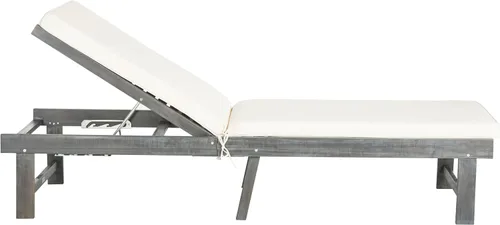 Vista 4 de SAFAVIEH Outdoor Collection Inglewood PAT6723D - Sillón ajustable con cojín de madera maciza y beige