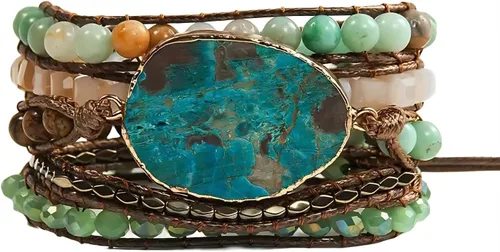 Vista 91 de ZOSOJONA - Pulseras bohemias hechas a mano de piedra natural, que dan vuelta, con cuentas de cristal de turquesa