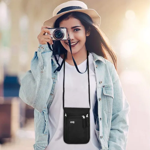 Vista 2 de KEAFOLS Bolsa de viaje para el cuello, cartera familiar para pasaporte con bloqueo RFID
