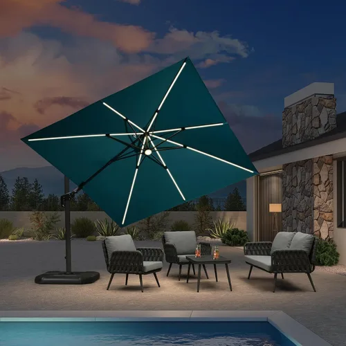 Vista 82 de PURPLE LEAF Sombrilla de patio de 8 pies para exteriores, sombrilla voladiza cuadrada de aluminio con rotación de 360 grados para jardín, terraza