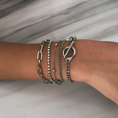 Vista 10 de Joya - Pulsera de clip de papel dorado ajustable con capas apiladas para mujer y niña