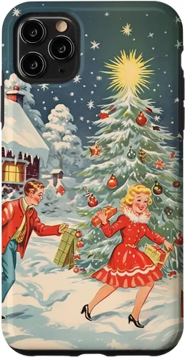Vista 13 de iPhone 16 Vintage 1950s Nostalgia Christmas Snowflakes Christmas Tree Case