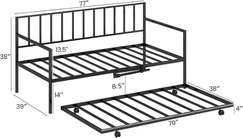 Vista 3 de Giantex Sofá cama individual con nido, sofá cama de metal tamaño individual con nido extraíble con 4 ruedas, sofá cama con soporte de listones