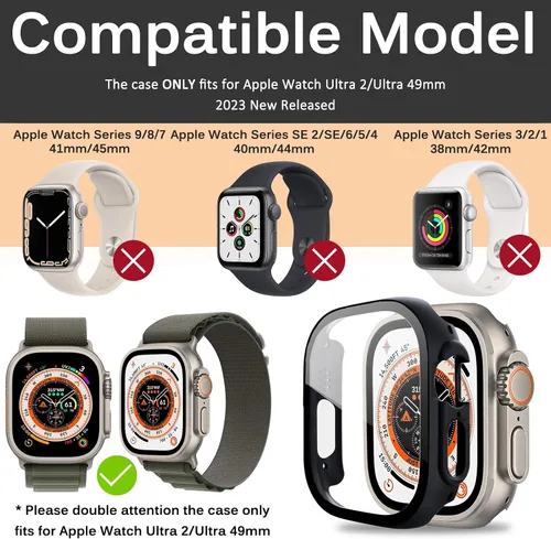 Vista 2 de Miimall Funda compatible con Apple Watch Ultra de 1.929 in con protector de pantalla de vidrio templado, funda protectora de policarbonato