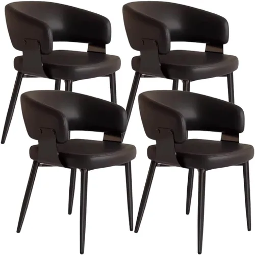 Vista 18 de YVYKFZD Juego de sillas de comedor, silla de comedor con patas de metal y respaldo curvo, sillas de cocina tapizadas de cuero, reposabrazos, silla