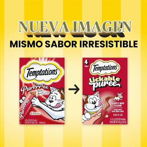 Vista 2 de Temptations - Golosinas cremosas para gatos, hígado de res, 4 unidades, paquete de 11
