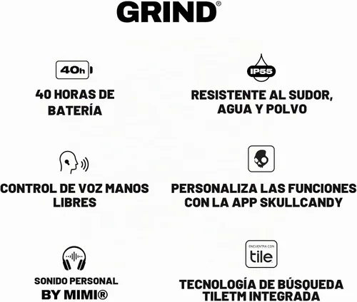 Vista 9 de Skullcandy Grind - Auriculares intrauditivos inalámbricos, color gris claro Gris claro/azul