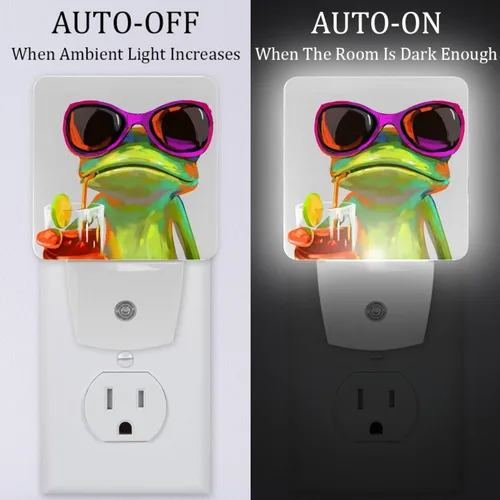 Vista 2 de Gafas de sol de rana de vacaciones con luces nocturnas enchufables a la pared, sensor automático decorativo del atardecer al amanecer, luces