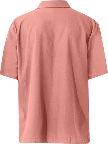 Vista 4 de Ymosrh Camisas casuales con botones para hombre, camisas de vestir casuales de verano, camisas de manga corta de color sólido para hombres, M-4XL