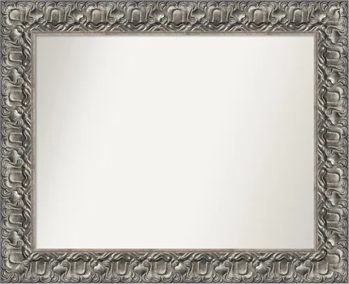 Vista 142 de Amanti Art Espejo de baño plateado para sobre fregadero, 26 x 26 pulgadas, espejo cuadrado de níquel pulido, marco de madera tradicional mediano, se