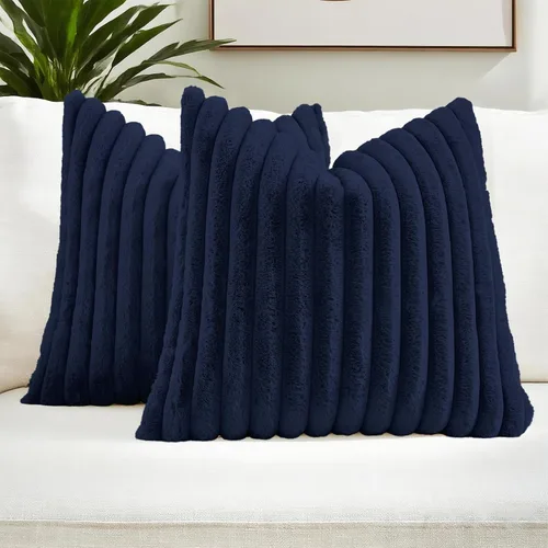 Vista 52 de FUTEI Pack of 2 Faux Fur Throw Pillow Covers 20x20 Inch, Navy Blue Azul marino