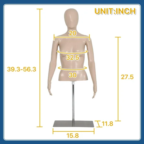 Vista 7 de Maniquí de forma de vestido femenino de la naturaleza, altura ajustable de 39-56 pulgadas, brazos desmontables, base de metal