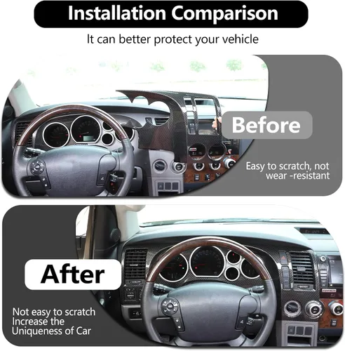 Vista 6 de HAPPYHORSE Cubierta de marco de panel de salpicadero de automóvil compatible con Toyot@ Tundra 07-13/Sequoia 07-21 Panel de control central