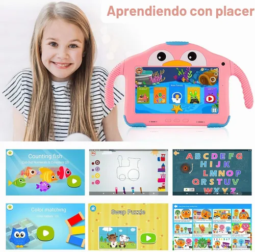 Vista 2 de Tableta para niños de 7 pulgadas para niños de 3 a 7 y 32 GB con funda WiFi Youtube Control parental, tabletas Android para niños pequeños Software