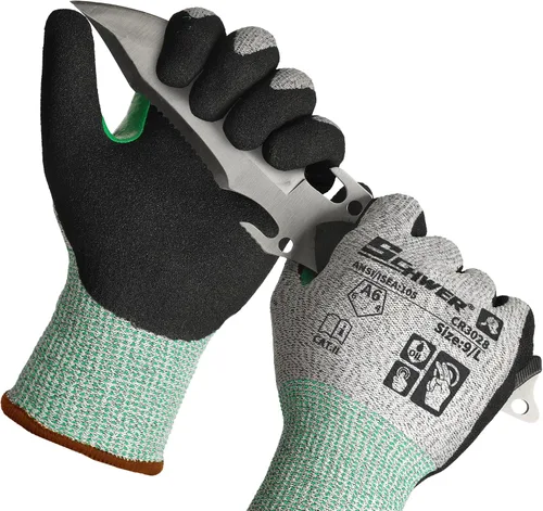 Vista 7 de Schwer 2 pares de guantes de pesca resistentes a cortes A7, pantalla táctil Verde militar