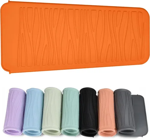 Vista 28 de Alfombrilla de silicona resistente al calor con bolsa para herramientas de peinado del cabello, 1 unidad, gris, silicona, plana, cabello seco, 11 x
