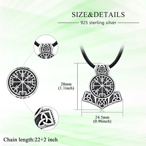 Vista 5 de YOSOPRETTY Viking Necklace for Men 925 Sterling Silver Berserk Behelit Mjolnir Thor Hammer Pendant Necklace Norse Viking Jewelry Gifts for Men Boys