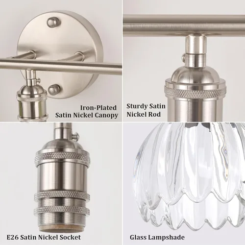 Vista 29 de Shenmoyl Lámparas de baño, lámpara de pared de 2 luces para tocador sobre espejo con pantalla de vidrio tulipán blanco para dormitorio, sala
