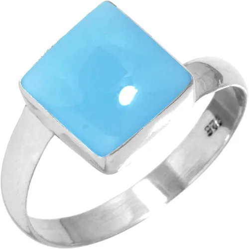 Vista 4 de Boho - Anillo de plata de ley 925 hecha a mano con piedras preciosas naturales, lapislázuli, granate, turquesa y cuadrado Ámbar