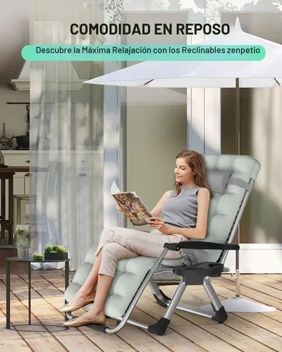 Vista 3 de ZENPETIO Silla de gravedad cero, sillas reclinables de camping con cojín