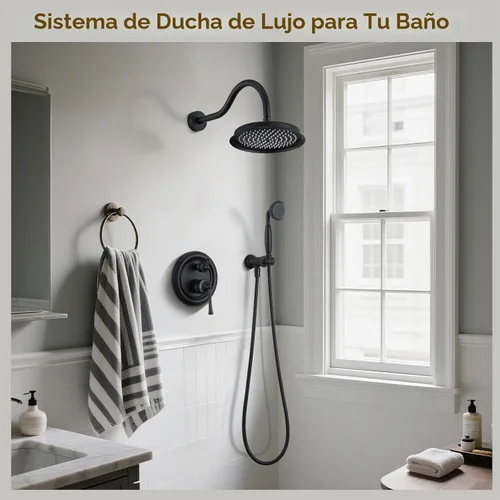 Vista 2 de Sistema de ducha, juego de grifo de ducha de 9 pulgadas con mano, color Negro