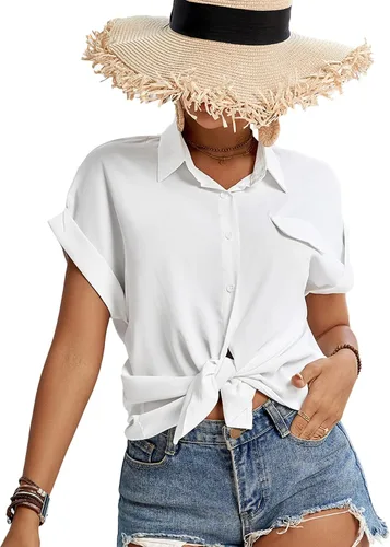 Vista 5 de LYANER Blusa casual con cuello enrollado para mujer, con mangas casquillo, con botones