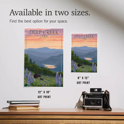 Vista 6 de Lantern Press Deep Creek Lake, Maryland, Almost Heaven, Bears and Spring Flowers, 8x12 Inch Art Print Wall Decor