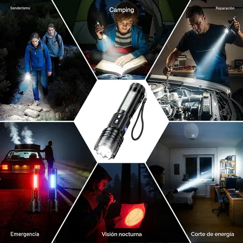 Vista 6 de RECHOO Linternas Recargables de Altos Lúmenes, Linterna de 7Modos con Interruptor Dual Recargable con Pantalla Digital LCD, Linterna Súper Brillante