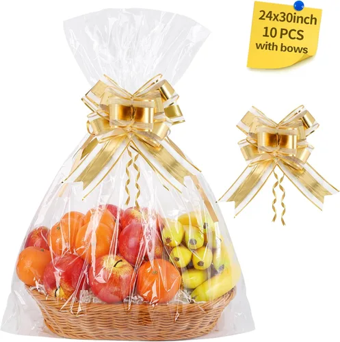 Vista 17 de 100 bolsas de celofán, bolsas de celofán transparente impresas con estrellas doradas de 3 x 5 pulgadas, 100 lazos giratorios, para envolver regalos
