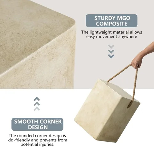 Vista 4 de COSIEST Mesa auxiliar rectangular de hormigón, mesa lateral de 15'' para exteriores con asas de cuerda de cáñamo, mesas auxiliares de patio, mesa