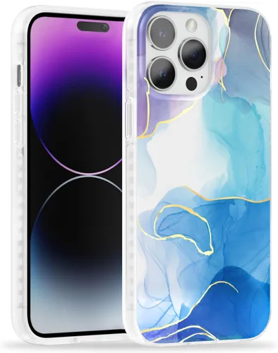 Vista 19 de SCORPIFY Funda para iPhone 14 Pro Max con diseño iridiscente de mariposa azul, bonita funda transparente para mujeres y niñas
