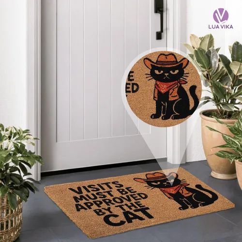 Vista 5 de Felpudo de fibra de coco para entrada al aire libre, aprobado por el gato, 17 x 30 pulgadas, divertidos felpudos para exteriores, tapete