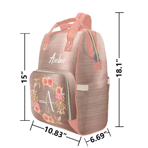Vista 6 de Bolsas de pañales de flores impresas Mochila con nombre Bolso de bebé personalizado Bolsa de pañales de enfermería Regalos, Personalizado 1
